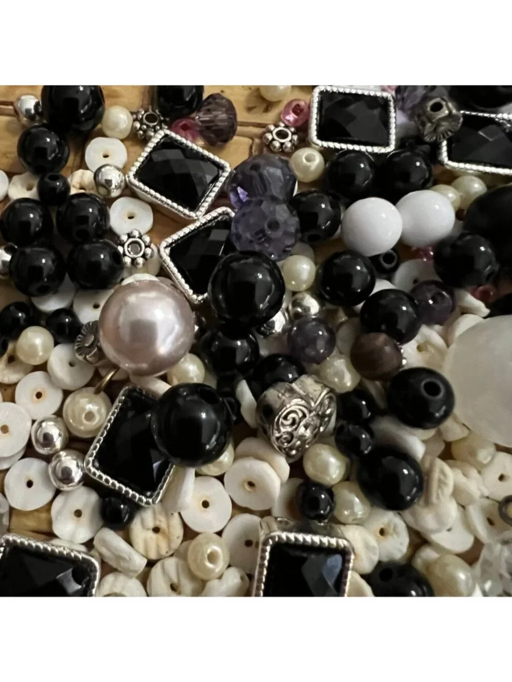 Mixed Assorted Craft Beads In Black White & Silver With Rhinestone Accents For J